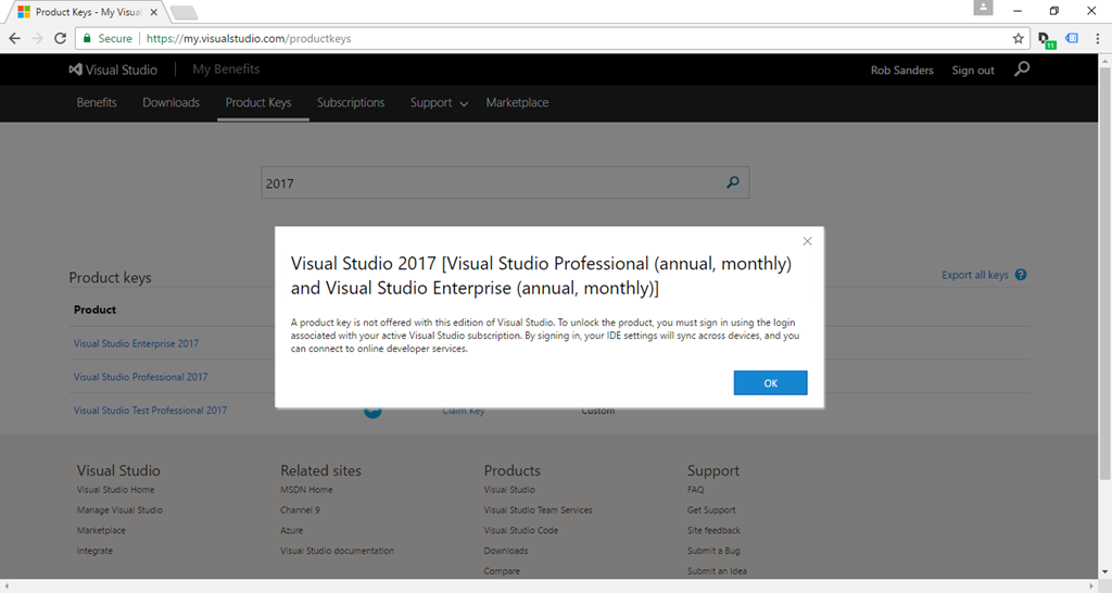 Visual Studio 2017 – Using a Product Key – Sanders Technology